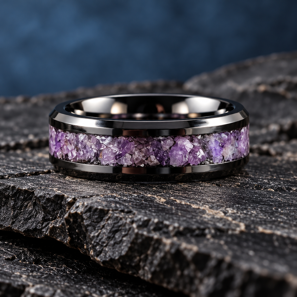 Black Zirconium & Crushed Amethyst Ring