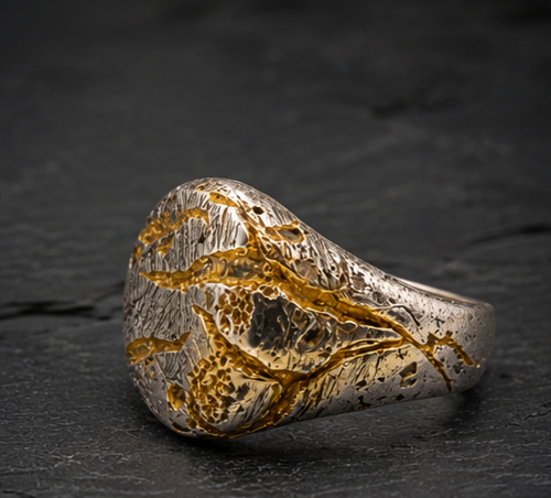 Fracture Signet Ring
Handcrafted Sterling Silver & 24K Gold
