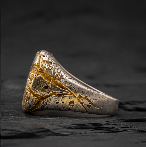 Fracture Signet Ring
Handcrafted Sterling Silver & 24K Gold