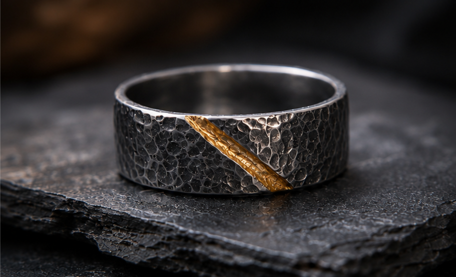 Faultline Ring                 Oxidised Silver & 24K Gold