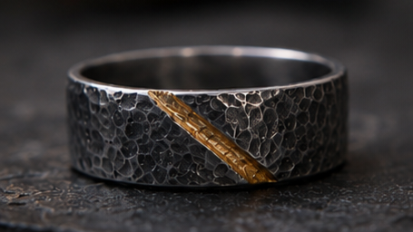 Faultline Ring                 Oxidised Silver & 24K Gold