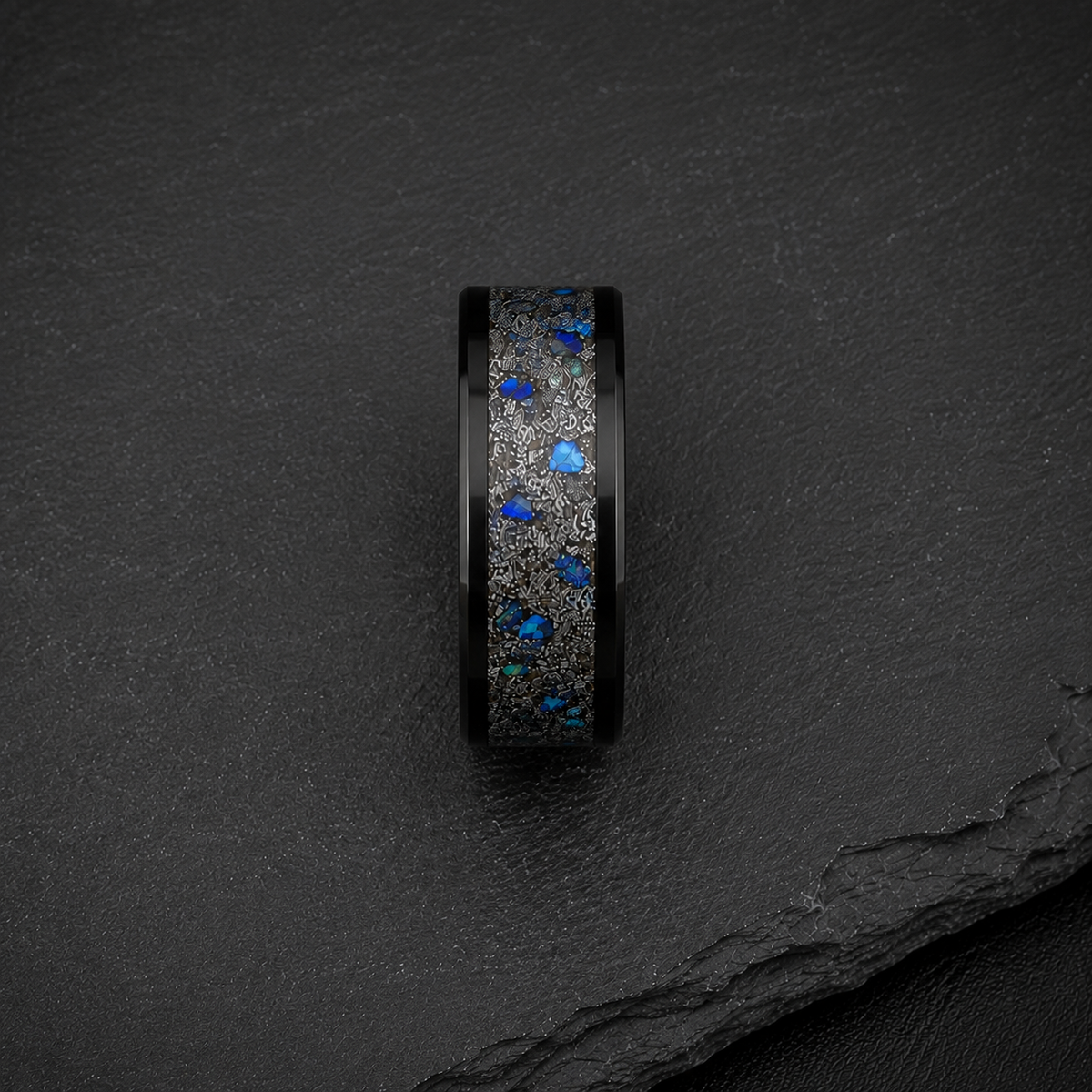 Black Zirconium Meteorite & Blue Opal Ring