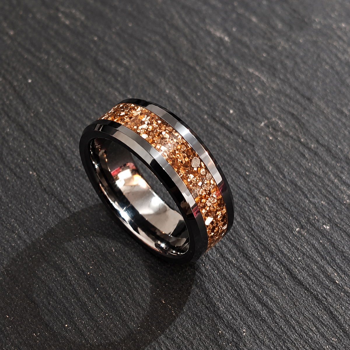 Black Ceramic Ring with T-Rex Dinosaur Bone