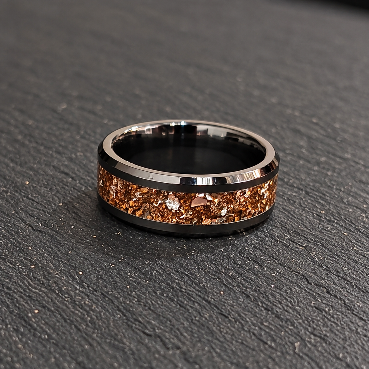 Black Ceramic Ring with T-Rex Dinosaur Bone