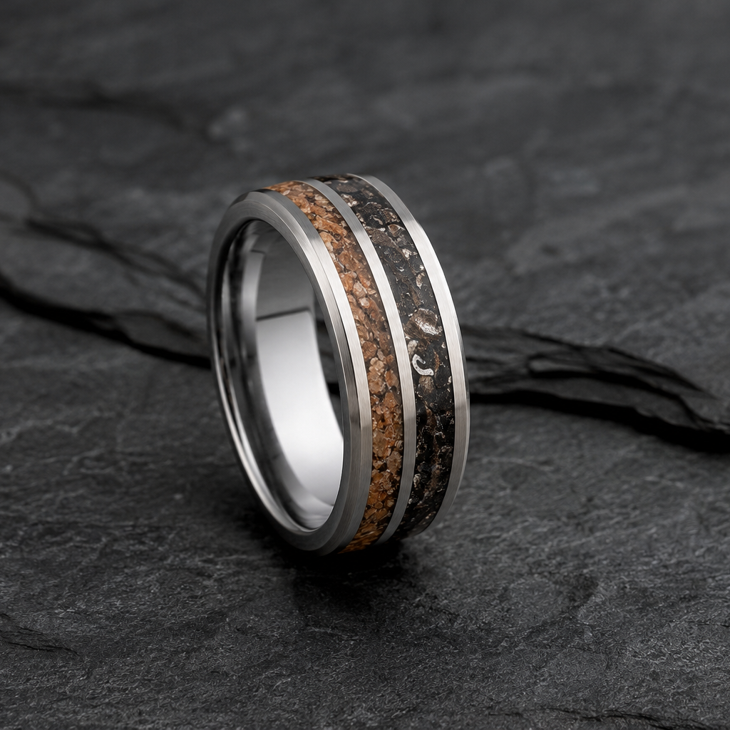 Sterling Silver T-Rex Bone & Muonionalusta Meteorite Ring