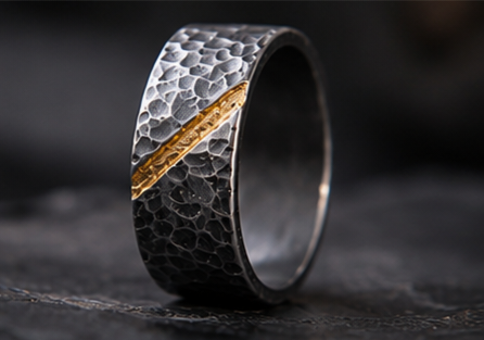 Faultline Ring                 Oxidised Silver & 24K Gold