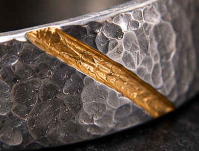 Faultline Ring
Handcrafted Hammered Sterling Silver & 24K Gold Ring