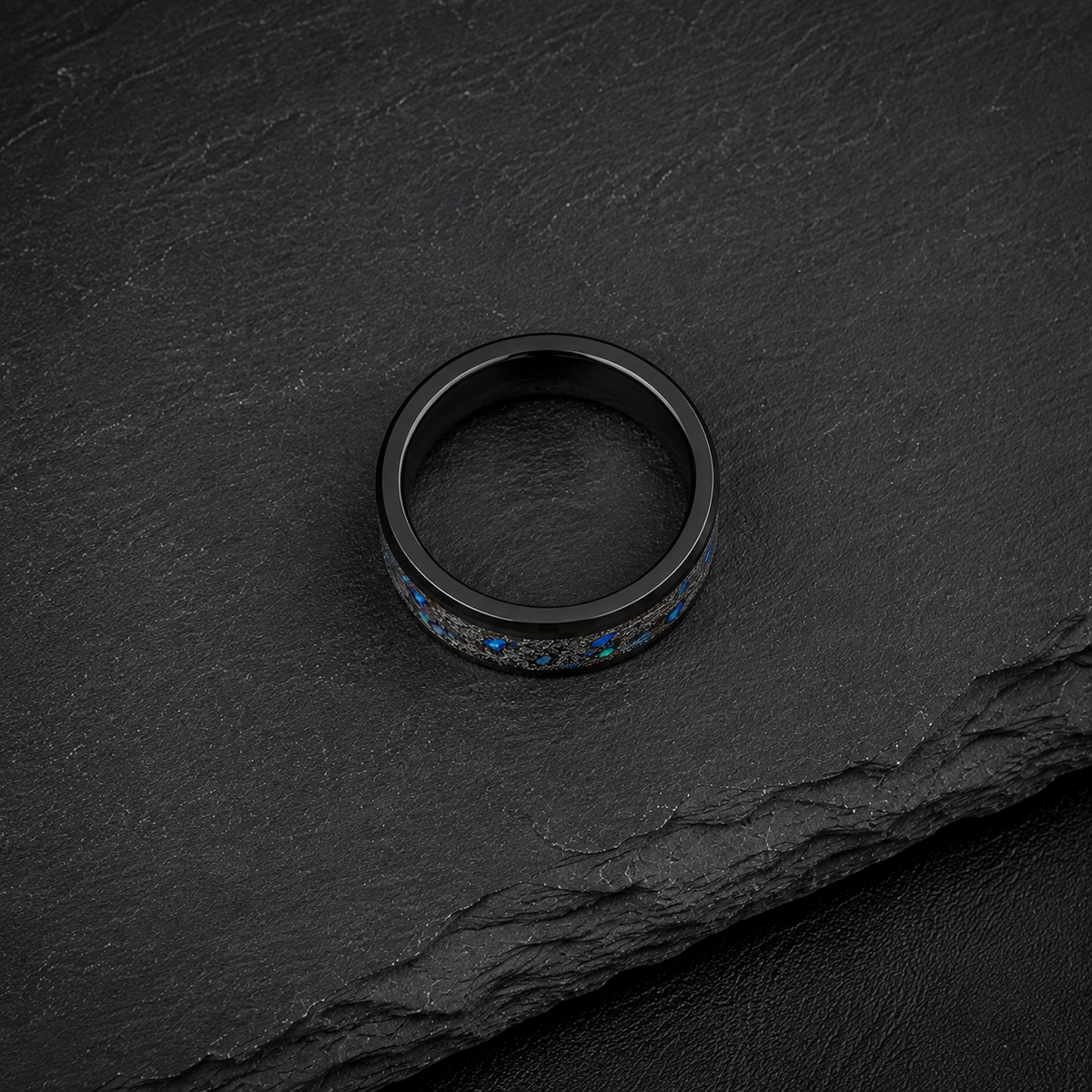 Black Zirconium Meteorite & Blue Opal Ring
