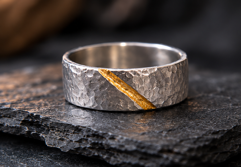 Faultline Ring
Handcrafted Hammered Sterling Silver & 24K Gold Ring