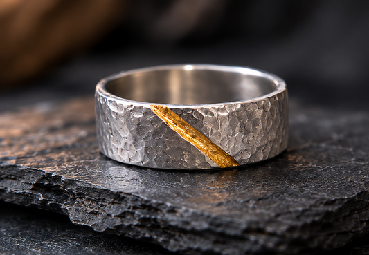 Faultline Ring
Handcrafted Hammered Sterling Silver & 24K Gold Ring